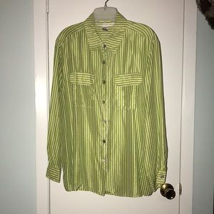 Melrose Silk Studio Lime Green & White striped 100% silk button down